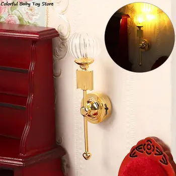 1:12 Lėlių namelis Miniatiūrinė LED lempa Apvalios galvos stiklo atspalvis Sieninis šviestuvas Apšvietimas Namų baldai Dekoras Žaislinių lėlių namų aksesuarai