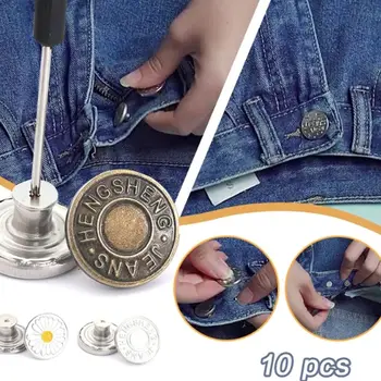 10vnt Pakaitinės džinsų sagos Patvarios be nagų nuimamos be siuvimo metalinės sagos juosmens reguliavimo remonto rinkinys