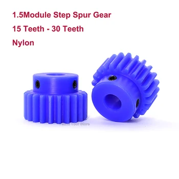 1PCS Blue Nylon Pinion Spur Gear 1.5Module 15 Teeth - 30 Teeth Step Išgaubta variklio pavara 6mm-16mm transmisijos dalys