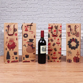 1Pc Kalėdinis Kraft popierinis krepšys Kalėdų senis Sniego senis Raudonojo vyno butelis Popieriniai maišeliai Linksmo Kalėdų dekoro namams Kalėdų papuošalai