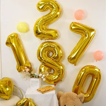 1Vnt 32 colių aukso folijos baliono numeris 0 1 2 3 4 5 6 7 8 9 Berniukų mergaičių gimtadienio vakarėlis Giliai mėlyni balionai Vakarėlių tiekimas