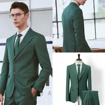 2020 Naujausio dizaino žali vyriški kostiumai Vestuviniai smokingai Verslo jaunikis Pagal užsakymą pagamintas plonas tinka vyriškiems kostiumams 2 dalys (švarkas + kelnės + kaklaraištis)