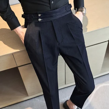 2023 Vyrai Pavasario vasaros diržo dekoravimas Laisvalaikio kulkšnies ilgio kelnės Mada Slim Fit Suit Gatvės apranga Socialinis verslas Kelnės
