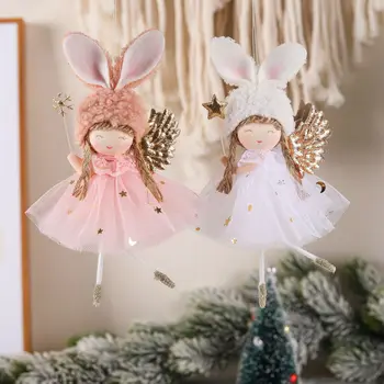 2vnt./pora Linksmų Kalėdų angelo pliušinės lėlės pakabuko mergaitės marlės sijono medžio ornamento kalėdinės dekoracijos namų dekoravimui Naujųjų metų dovana