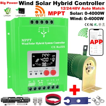 3000W 5kw 12 24 48V MPPT hibridinio įkrovimo valdiklis Vėjo generatorius Saulės kolektoriaus įkroviklis LCD ekranas Išmetimo apkrova buitinėms sistemoms