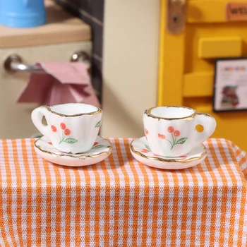 30CM lėlių miniatiūrinis porceliano arbatos puodelių rinkinys gėlių indų virtuvės lėlių namelio baldai žaislai vaikams arbatos puodeliai lėlių namelis
