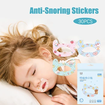 30Pcs/Box Anti-Snoring lipdukai vaikams Miegas Uždara burna Lipdukai Kvėpavimo korekcijos pleistras Uždarykite pleistrą Ortozės juosta