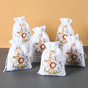 6vnt Gyvūnų dovanų maišeliai Džiunglės Safari sausainių maišeliai Gimtadienio vakarėlio dekoracijos Vaikai Favoritai Laukinis Vieno vakarėlio reikmenys Saldainių krepšys GIfts
