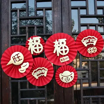 6vnt Gėlių popieriaus ventiliatoriai Popierinės ventiliatoriaus gėlės Tradicinis raudonas popierius Kinų Naujųjų metų tigras 2022 m Dekoracijos Popierinis ventiliatoriaus rinkinys parduotuvėms