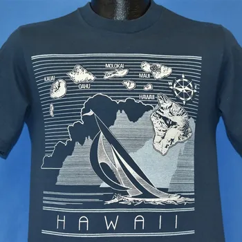 80s Havajų salos Burlaivis Vandenynas Jūriniai turistiniai marškinėliai Maži