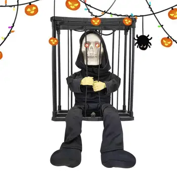 Animuotos Helovino dekoracijos Garso prisilietimas Aktyvuota baisi kaukolė Vaiduoklis Helovino siaubo papuošalai su apšvietimo akių baterija
