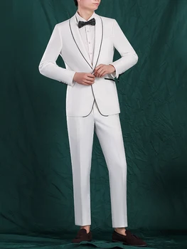 Baltas kostiumas Blazer Pant vyriški kostiumai komplektas viengubas krūtinės vieno mygtuko vestuvinis jaunikis dėvėti plius dydis nuo 44 iki 54 verslo vyras Blazers kelnės
