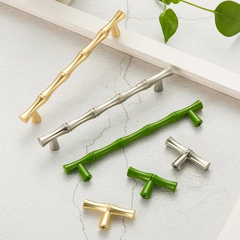 Bambuko dizaino rankenos Cinko lydinio virtuvės spintelės rankenėlės ir rankenos stalčių stalčius Spinta Durys traukia rankeną Baldų aparatūra