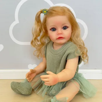 Bebes 55cm FUll Body Silicone Reborn Toddler Girl Princess Sue-Sue Ranka detalizuotas paveikslas Įsišakniję rudi plaukai atsparūs vandeniui