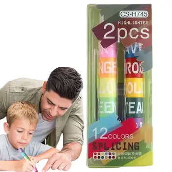 Highlighters Asorti Colors 2Pcs Book Highlighters Solid Highlighter Pasteliniai žymekliai organizavimui ir spalvinimui Dovana vaikams