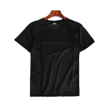Ice Silk Hollow Mesh T marškinėliai vyrams Summer Breathable Trumpomis rankovėmis Tops Vyriški greiti sausi marškinėliai Treneris Bėgimo marškinėliai 4XL