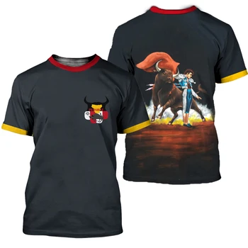 Jumeast Ispanijos vėliava Bulių kautynių marškinėliai vyrams Afrikos bulių vintažiniai Y2K marškinėliai Gatvės apranga Unisex Baggy Harajuku drabužiai