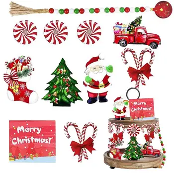 Kalėdiniai meduoliai Pakopinis padėklo dekoras Kalėdų senelis Raudonas sunkvežimis Medinis Linksmas Kalėdų ženklas Kalėdų reikmenų priedai