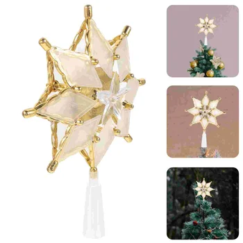 Kalėdų eglutė Žvaigždžių toperiai 3D žvaigždžių eglutės topperiniai žibintai Dvipusis Auksinis Snaigės medžio viršus LED žibintai Ornamentas Xmas Tree