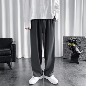 Ledo šilko laisvos tiesios kostiuminės kelnės vyrams Vasara Parduotos spalvos Stretch Business Laisvalaikio kostiumas Klasikinis Korėjos stilius Plonos kelnės H66