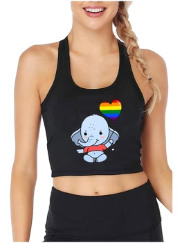 Little Elephant Griebiantis vaivorykštės balionų grafika Sexy Slim Fit Crop Top Gay Pride Month Lovely Tank Tops LGBT Funny Camisole