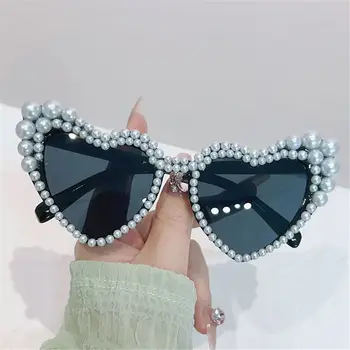 Mados imitacija Perlų rėmas Akiniai nuo saulės UV400 atspalviai Moterys Katės akiniai Madingi akiniai Paplūdimys Širdies formos akiniai nuo saulės