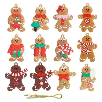 Meduolių papuošalai 12vnt Kalėdų eglutės dekoracijos Gingerman Hanging Charmes Mielas Mini meduolių žmogus Papuošalai Kalėdoms