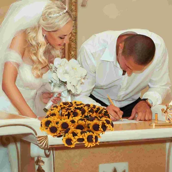 Mini dirbtinis popierius Saulėgrąžų vestuvių dekoras Amatų netikra gėlė 