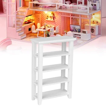 Miniatiūrinių baldų modelis 4 sluoksnių lentynos vitrina 1: 12 lėlių namų pakeitimo priedai