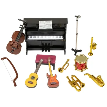 Miniatiūrinių muzikos instrumentų rinkinys 12PcsMini muzikos instrumentų modelio dekoravimo priedai
