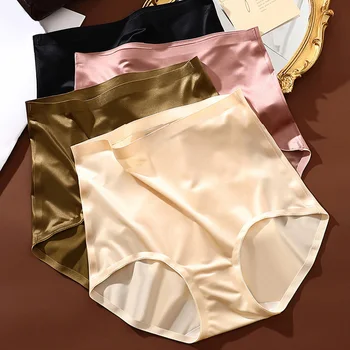 Moteriški besiūliai apatiniai drabužiai Seksualus Mulberry šilkas Satino kelnaitės Prabangios vienspalvės sportinės komfortas Moteriškos trumpikės Aukštos juosmens apatinės kelnaitės