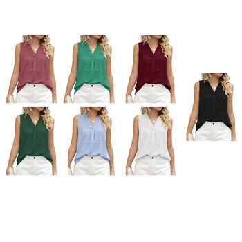 Moterys Šifono marškiniai be rankovių V-Kaklas Vientisa spalva Plisuotas laisvalaikis Laisvas viršus