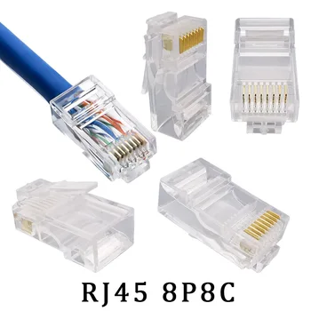 RJ45 8P8C kabelio kištuko lizdo adapteris RJ-45 Ethernet kabeliai Krištolinės galvutės RJ45 CAT5 CAT6 moduliniai kištukai Priedai 8P8C