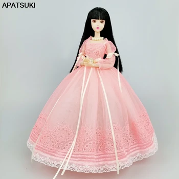Rankų darbo rožinė princesės suknelė Barbei Lėlių drabužiai Apranga 1/6 lėlių aksesuarai Pūstos rankovės ilgos peteliškės vakarėlio suknelė Vaikiški žaislai