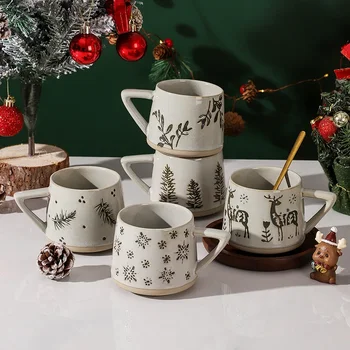 Retro keraminis kavos puodelis karščiui atsparus rankinis puodelis sultims vanduo pienas biuro virtuvė Restoranas Kalėdinio puodelio dovana