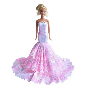 Rožinė gėlėta žuvienė Vestuvinė suknelė Barbės lėlės aprangai Princesės vakarėlio suknelė Barbės aksesuarams 1/6 lėlių drabužiai Žaislai