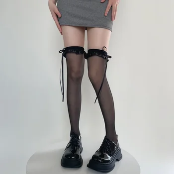 Saldžios merginos Šlaunys Aukštos kojinės Moterys JK Lolita Japoniško stiliaus nėriniai Ilgos kojinės Kojinės Kawaii tvarstis Lankas Šlaunys Aukštos kojinės