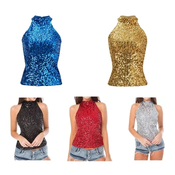 Sequin Halter Tops for Women Sleeveless Glitter Tops Pull on Summer Shirt Drop Shipping