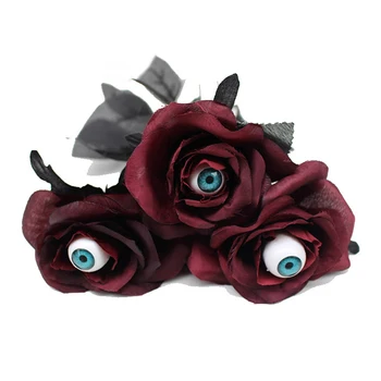 Siaubo gėlių rožė dirbtinė gėlė su akies obuolio Helovino reikmenimis 41cm juoda netikra gėlė Cosplay kostiumų aksesuarai