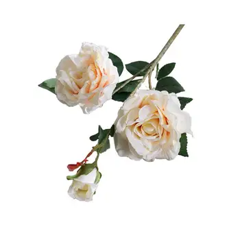 Simuliacinis augalas Tikroviška dirbtinių rožių gėlių puokštė 3 galvutės Ryškių spalvų modeliavimas Vestuvių išdėstymas Lengva namams