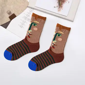 Tamprios kojinės Spalvingi grafičiai Spausdinti vidutinio vamzdžio kojinės Minkštos šiltos neslystančios kulkšnies apsauga poroms Rudens/žiemos dėvėjimas Minkštas