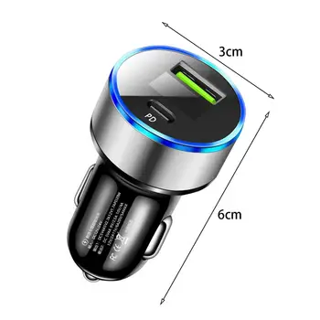 USB įkroviklis Greito įkrovimo dvigubas automobilinio įkroviklio adapteris su skaitmeniniu ekrano kištuku Leisti 20 W C tipo pd automobiliui kelyje