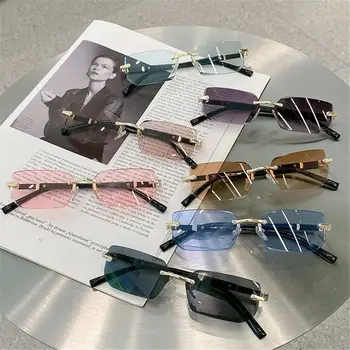 UV400 Apsauga Be apvadų stačiakampiai akiniai nuo saulės Retro Y2K atspalviai Berėmiai akiniai nuo saulės moterims ir vyrams