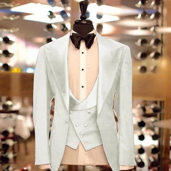 Vienviečiai vyriški drabužiai Striukė + Liemenė + Kelnės 3 dalių komplektas Slim Fit Vyriškas kostiumas Atvartas Visiškai elegantiški kostiumai Vestuvės 2023