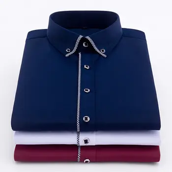 Vyriški 100% medvilniniai marškinėliai ilgomis rankovėmis Camisas Business Solid Multicolor Slim Marškiniai