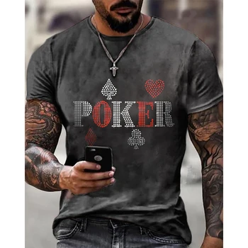 Vyriški drabužiai Aukštos kokybės mada Oversized Tee y2k Poker Rhinestone Designer Trumpomis rankovėmis Tops Lauko laisvalaikio gatvės marškinėliai