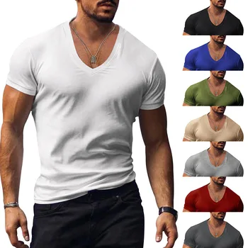 Vyriški marškinėliai Tarpvalstybinis Populiariausias Europos ir Amerikos V formos kaklas Vienspalvis Didelio dydžio laisvalaikio trumpomis rankovėmis