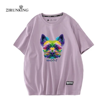 ZIRUNKING Nauja vasaros patelė Harajuku Oversized Top Mielas gyvūnas Vilkas Šuo Spausdinimo stilius Violetiniai marškinėliai Laisvi mados vintažiniai trišakiai