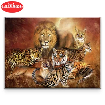 gyvūnas Deimantų siuvinėjimas Pasidaryk pats Liūtas Tigras Leopardas Katė pilnas deimantinis kryželis Deimantų dažymo kambarys Dekoro deimantų siuvinėjimas
