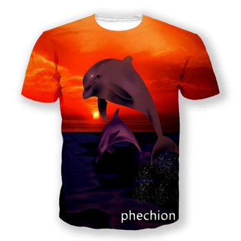 phechion Nauja mada Vyrai/Moterys Saulėlydis Delfinų menas 3D Spausdinti Marškinėliai trumpomis rankovėmis Laisvalaikio hiphopo vasaros marškinėliai Tops S71